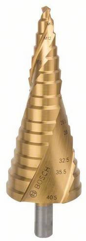 Bosch HSS Stufenbohrer TiN Gold für Kabelverschraubungen M10-M40 Gesamtlänge: 12,55 cm - Bild 1