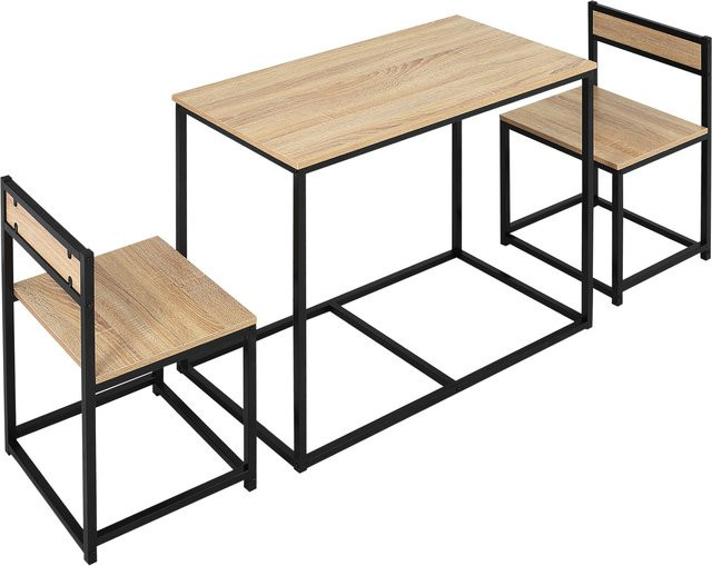 HOMCOM Essgruppe aus Holz und Metall in Eiche, 3er-Set bestehend aus einem rechteckigen Esstisch und 2 Stühlen für Küche und Wohnzimmer - Bild 1