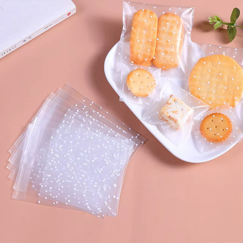 100 Stück transparente Zellophanbeutel aus Kunststoff mit Punktmuster, selbstklebende Beutel für Süßigkeiten und DIY-Geschenkverpackungen - Bild 3