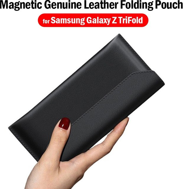 Samsung Galaxy Z TriFold Schutzhülle aus echtem Rindsleder in Schwarz oder Blau - Bild 1