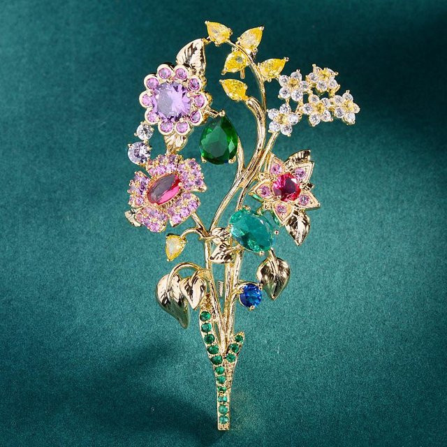 Lucky Star Jewelry Brosche, Blume, Zirkon, Kupfer, Damen - Bild 1