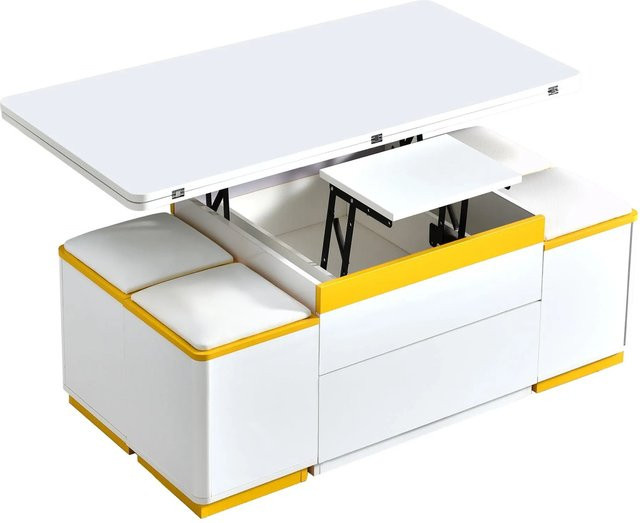 okwish Couchtisch modern und höhenverstellbar als klappbarer Esstisch in Weiß, B/T: 100 x 50 cm - Bild 1