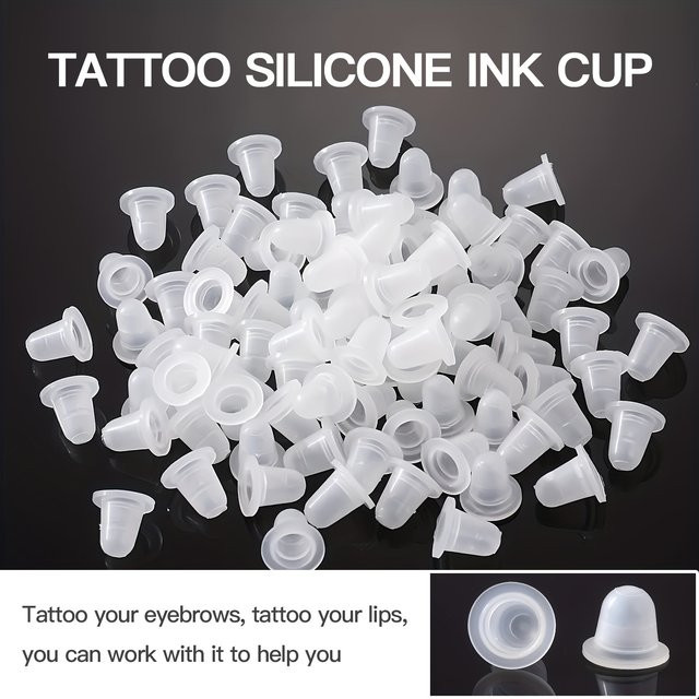 JC TATTOO Einweg Tattoo Ink Cups, Silikon, 100 Stück, S und L - Bild 1