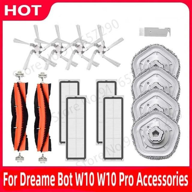 Dreame Bot W10 und W10 Pro Ersatzteil-Set mit Hauptbürste, Seitenbürste, waschbarem HEPA-Filter und Wischtuch aus Kunststoff - Bild 1