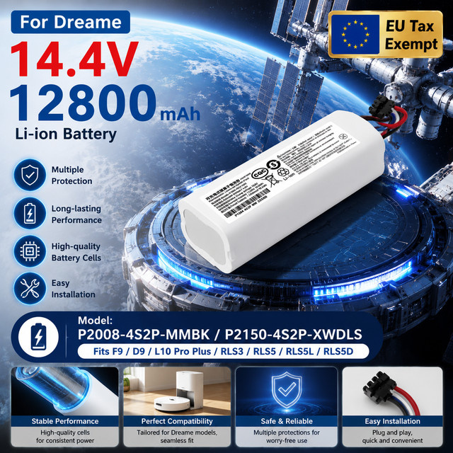 Dreame Ersatzakku 14,4V Lithium-Ionen für Roboter-Staubsauger und Wischroboter F9 D9 L10 Pro Plus RLS3 RLS5 RLS5L RLS5D, Farbe: Weiß - Bild 1