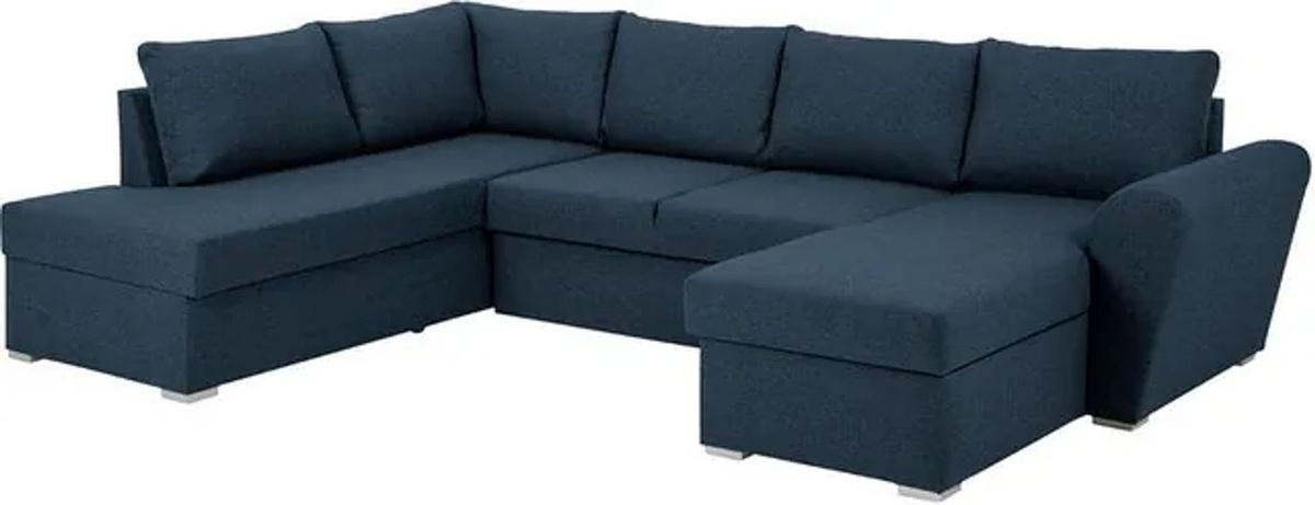 HELLIN Schlafsofa mit Chaiselongue Rechts in Blau aus Stoff, Modernes Design - Bild 1