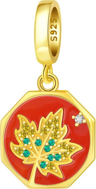 PANPOKI Charms Anhänger, 925 Silber, rote Ahornblätter, Perle, Unisex - Bild 1