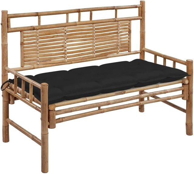 furnicato Gartenbank aus Bambus mit Auflage in Schwarz, Breite: 120 cm - Bild 1