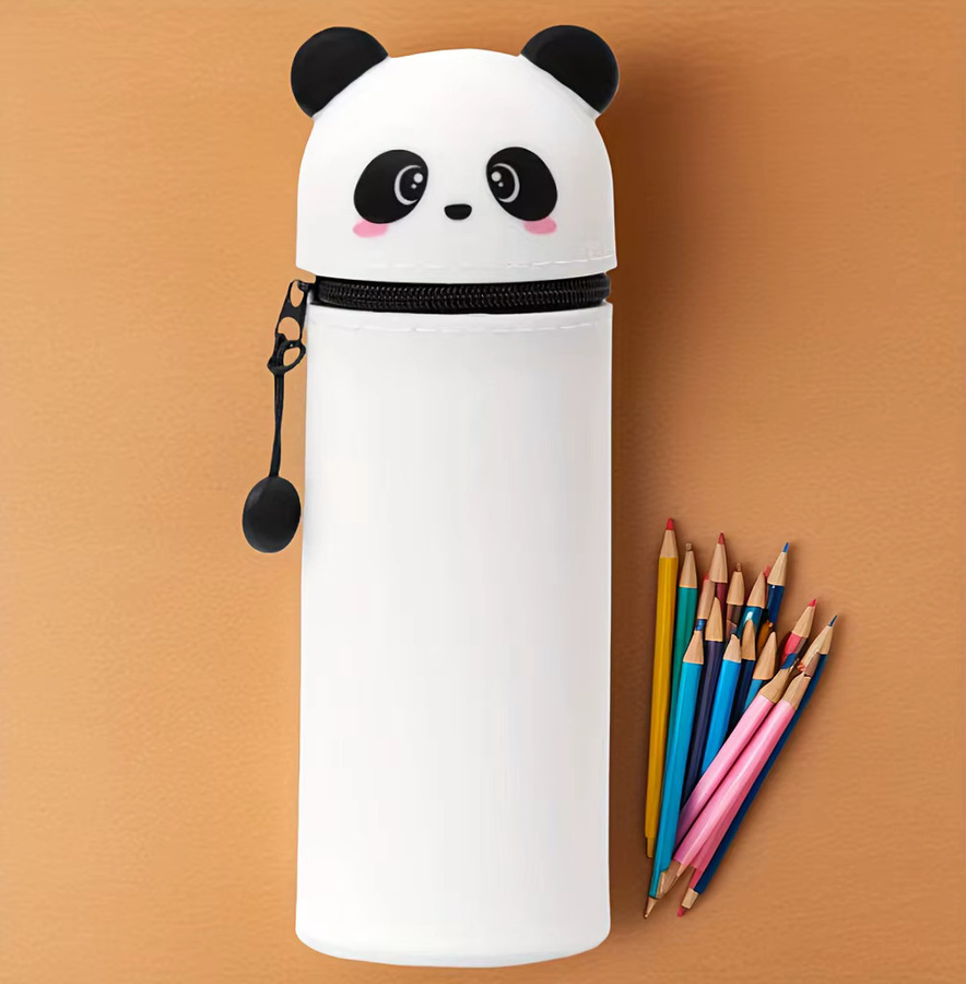 Panda Silikon-Federmäppchen 2-in-1 Weicher Stifthalter mit Reißverschluss in Weiß - Bild 2