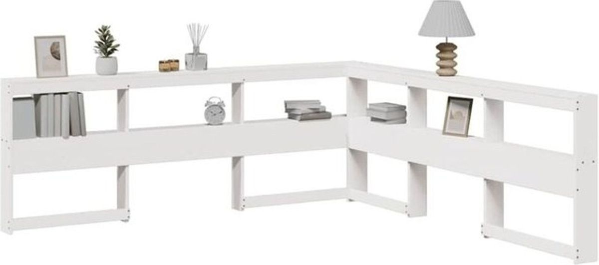 vidaxl Kopfteil mit Bücherregal in L-Form aus Massivholz Kiefer, Weiß, 200 cm, minimalistisches Design - Bild 1
