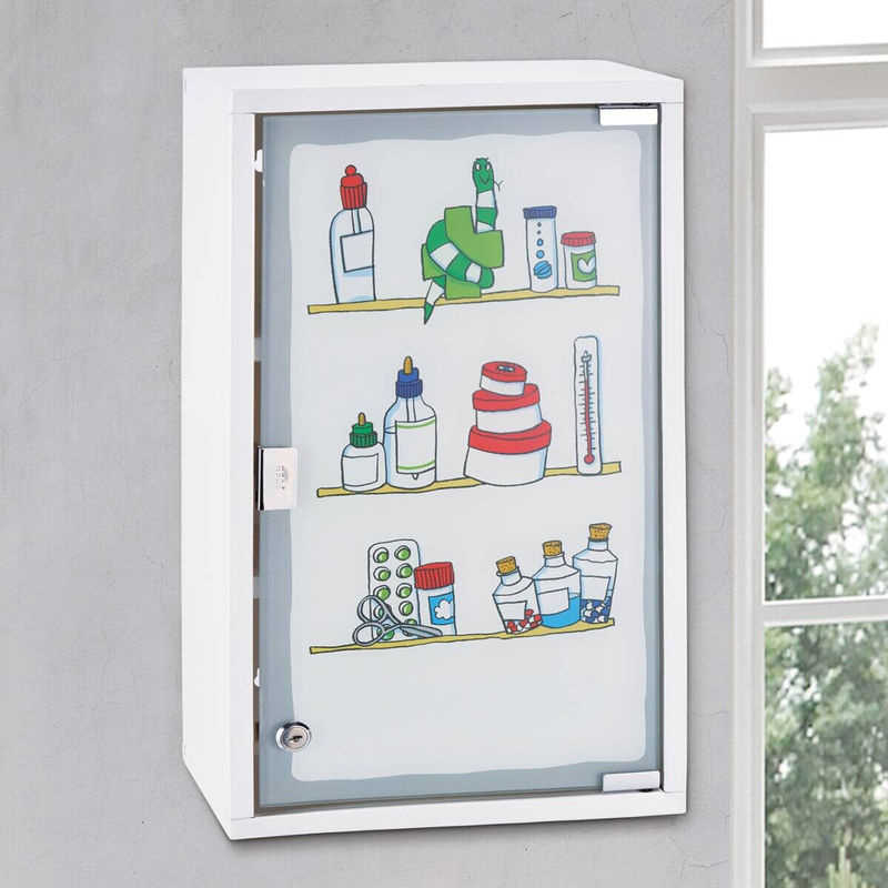 Medizinschrank HI in Weiß mit Glastüren und Schloss, Wandmontage, B/H/T: 30 x 50 x 15 cm - Bild 2