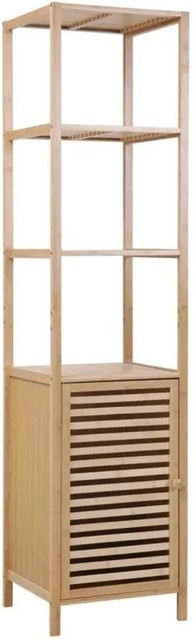 Svita Badezimmerschrank aus Bambus mit Tür und Regalen, freistehend, Natur, B/T/H: 36,0 x 41,0 x 165,0 cm - Bild 1
