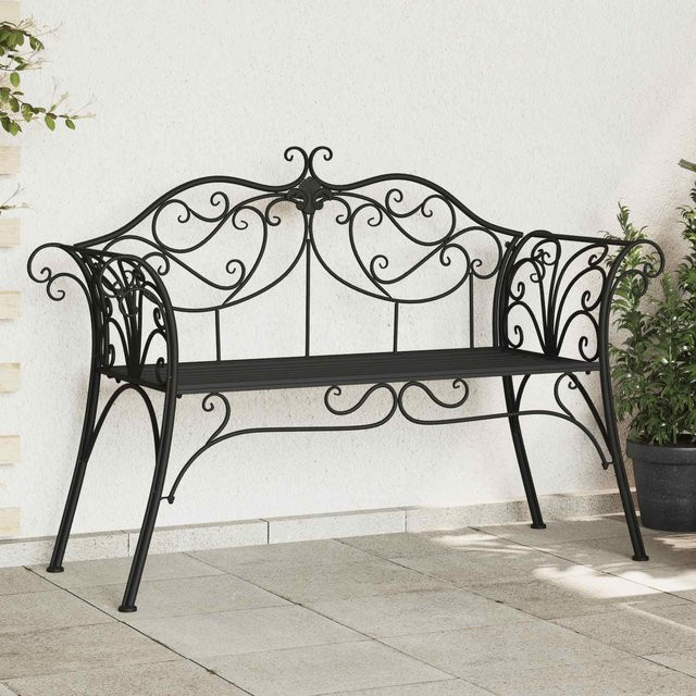 Yiwydaa Gartenbank 2-Sitzer aus Metall in Schwarz Matt, B/T/H: 130 x 47 x 90 cm - Bild 1