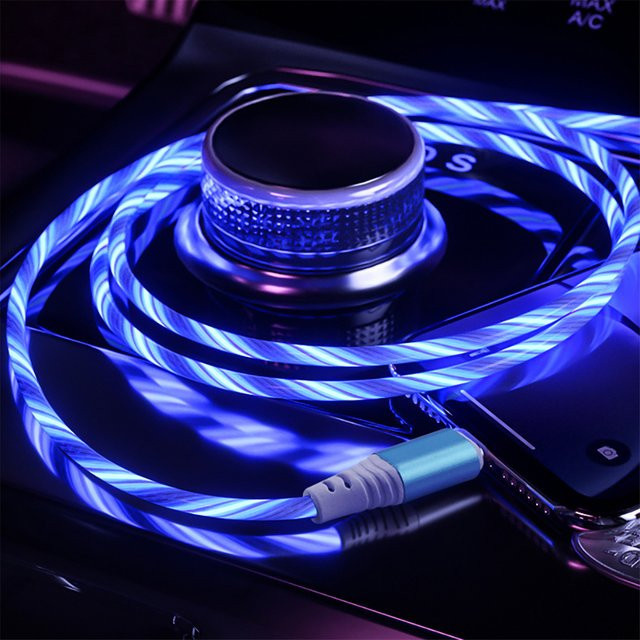WYMECT LED USB-C Schnellladegerät und Datenkabel mit Leuchteffekt in Blau - Bild 1