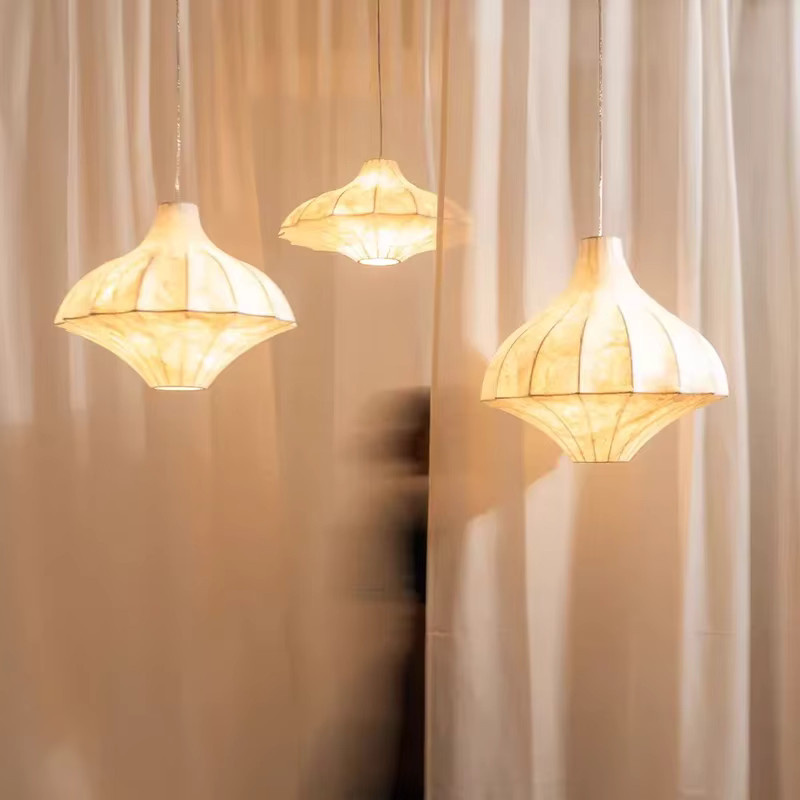 VIGOUS Wabi Sabi Pendelleuchte aus weißer Seide mit E27 Fassung für Wohnzimmer, Esszimmer und Schlafzimmer - Bild 2