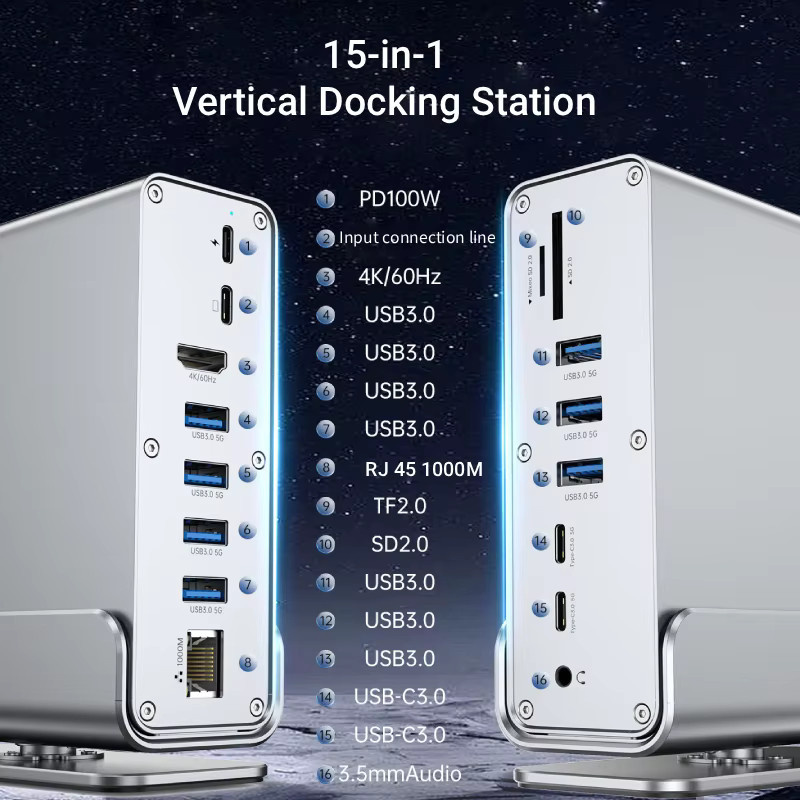 FEIWIMI 15-in-1 USB-C-Hub Dockingstation mit 4K60Hz HDMI, USB 3.0, PD 100W, RJ45, SD/TF und 3.5mm Audio für Mac Pro - Bild 2