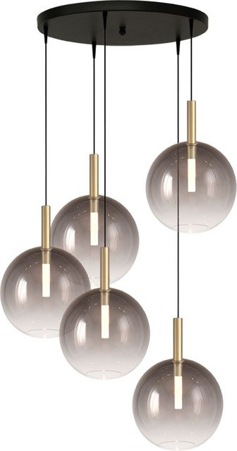 Masterlight Lido LED-Pendelleuchte 5-flammig rund in Gold und Rauchglas dimmbar - Bild 1