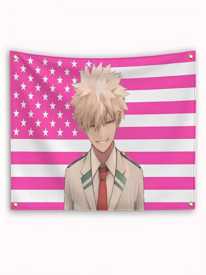 VIKAMA Anime Wandteppich mit rosa amerikanischer Flagge, Wandbehang für dein Jugendzimmer oder Wohnzimmer, B/H: 40 x 60 cm - Bild 2