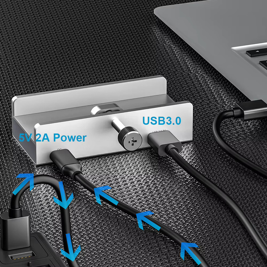 OULLX USB-C Dockingstation Schreibtischhalterung mit 3,5 mm AUX-Anschluss und Micro SD Kartenleser in Schwarz und Silber - Bild 3