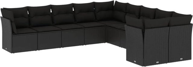 vidaXL 10-teilige Garten-Sofagarnitur in L-Form aus Polyrattan mit Kissen in Schwarz - Bild 1