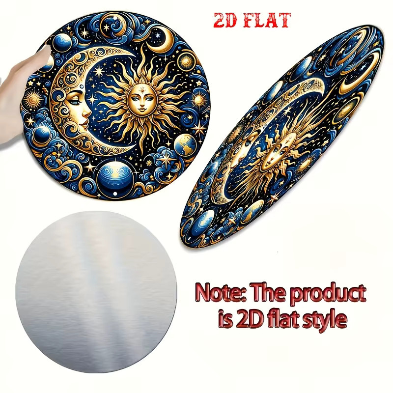 Potdemiel Vintage Metallschild Sonne und Mond im kosmischen Design, rundes Aluminium-Wandposter in Multicolour, Durchmesser: 20 cm - Bild 4