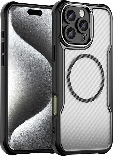 Stoßfeste MagSafe Magnetische iPhone Hülle aus Kohlefaser für Apple iPhone 16 15 14 13 12 11 Pro Max in Grau und Grün - Bild 1