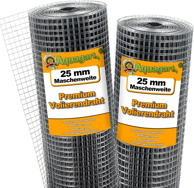 Aquagart Volierendraht aus verzinktem Stahl in Silber, B: 1 m, L: 25 m, Maschenweite: 25 mm - Bild 1