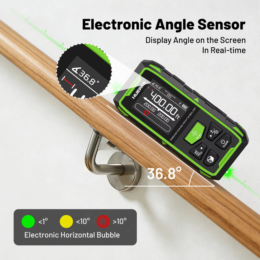 Huepar Bluetooth Dual-Laser-Entfernungsmesser mit grünem Laserstrahl, Messgerät mit LCD-Display und Hintergrundbeleuchtung, Farbe: Grün/Schwarz - Bild 4