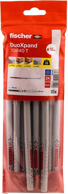 Fischer Langschaftdübel DuoXpand T Senkkopfschraube Grau, Durchmesser: 10 mm, Länge: 140 mm, 10 Stück - Bild 1
