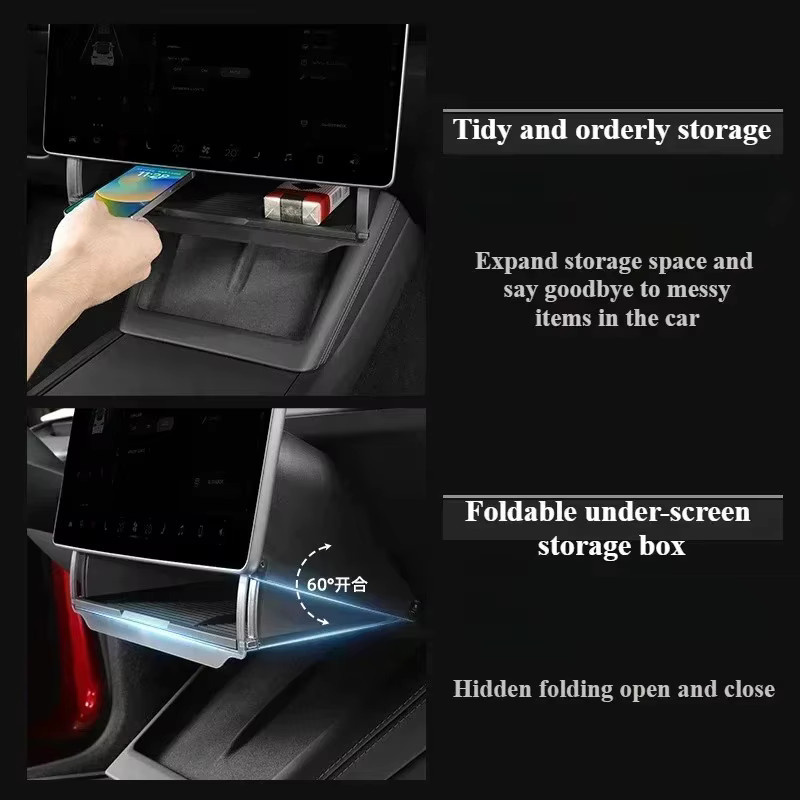 YouGallop Unter-Bildschirm-Aufbewahrungsbox für Tesla Model Y, Model 3 und Highland Model Y Juniper, Versteckter Stauraum-Organizer für die Mittelkonsole, Schwarz - Bild 4