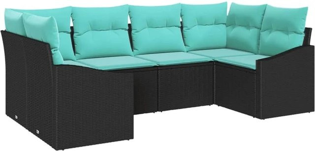 vidaXL 6-teiliges Lounge-Sofa Set aus Poly-Rattan in Schwarz mit Kissen und Stahlgestell - Bild 1
