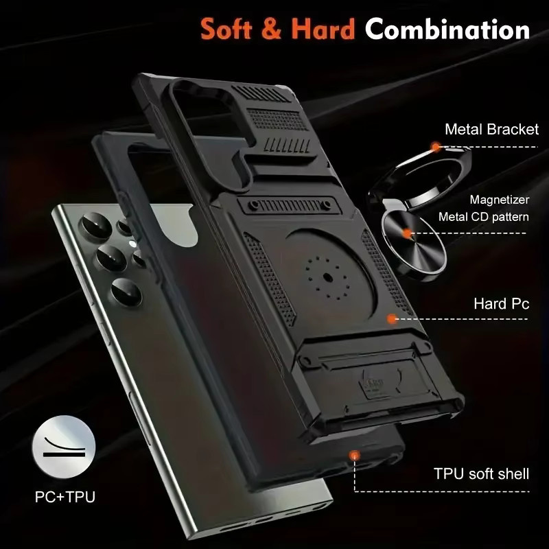 ZEKS Robuste Handyhülle für Samsung Galaxy S25 S24 S23 Ultra A16 A15 A14 A25 A35 A55 A56 5G mit magnetischem Ring und verstecktem Kartenfach in Schwarz - Bild 2
