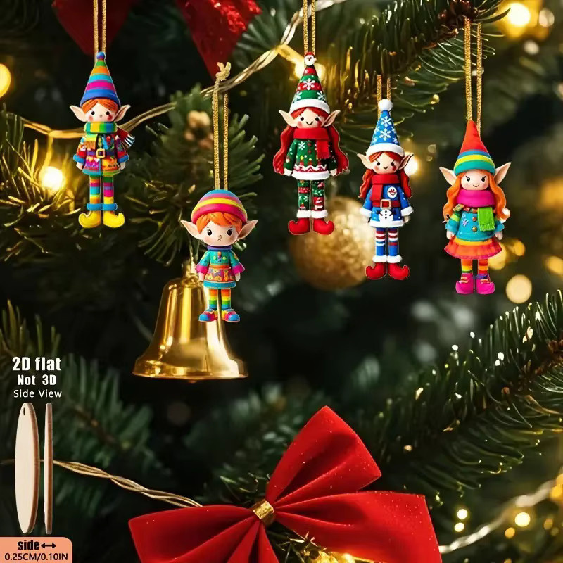 ZQNYCY Weihnachts Holz Anhänger mit Elfen und Engeln in Multicolor als 2D Hängende Ornamente für deine Dekoration - Bild 2