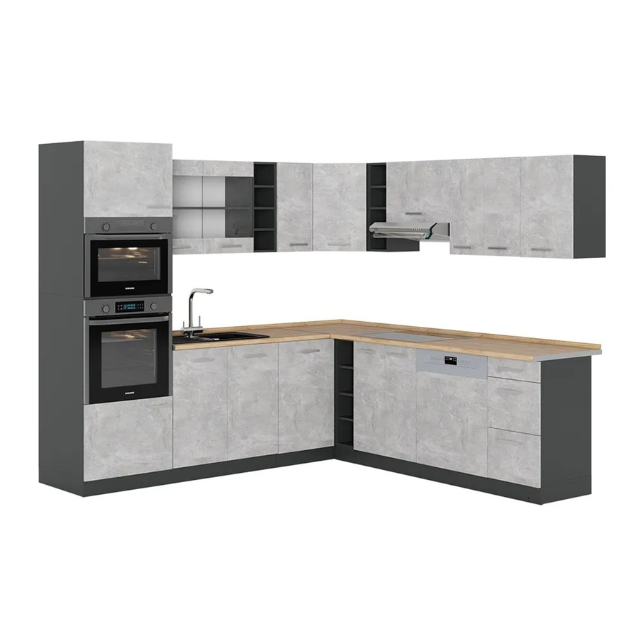 Vicco R-Line Eckküche in Beton-Optik und Anthrazit mit Eiche-Elementen, B/T/H: 237 x 247 x 81,6 cm - Bild 2