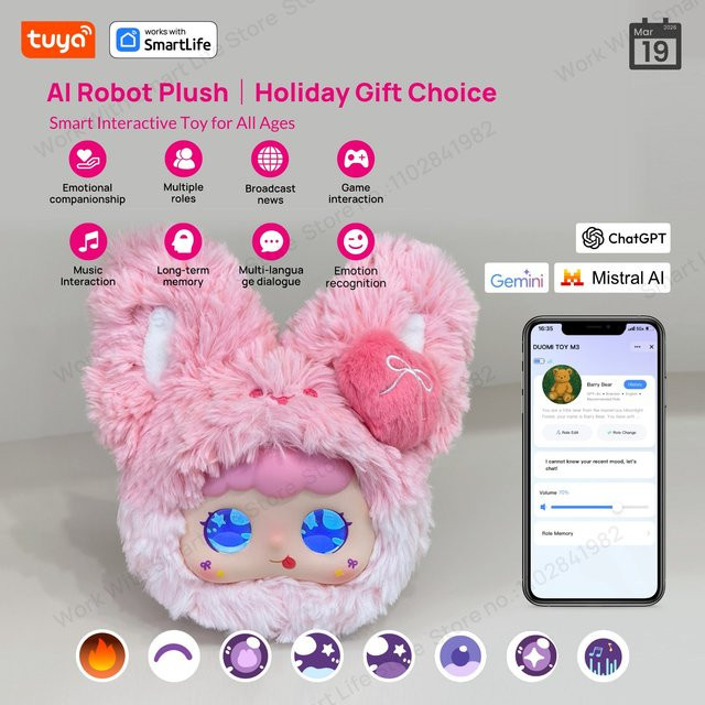 Lychee Pink AI Robot Pet Companion, interaktives intelligentes Spielzeug, Rosa / Pink, Plüsch / Textil - Bild 1