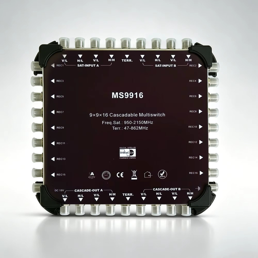 Tuoying 9-in-16-out Kaskadenschalter DiSEqC 22k Satelliten-Multischalter in Schwarz - Bild 2