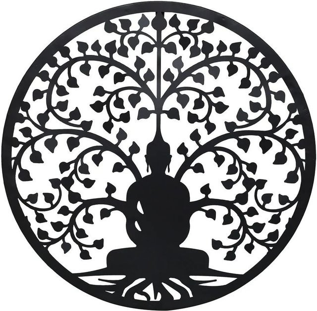 Lex XXL Buddha Lebensbaum Wanddeko aus Metall in Schwarz, Durchmesser: 60 cm - Bild 1
