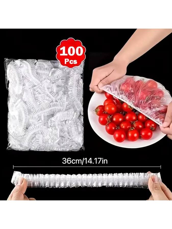 ZAAKIVEN 100 Stück Einweg-Frischhaltebeutel aus Kunststoff, elastische Lebensmittelabdeckungen in Transparent, ideal zur Aufbewahrung von Obst und Lebensmitteln - Bild 6