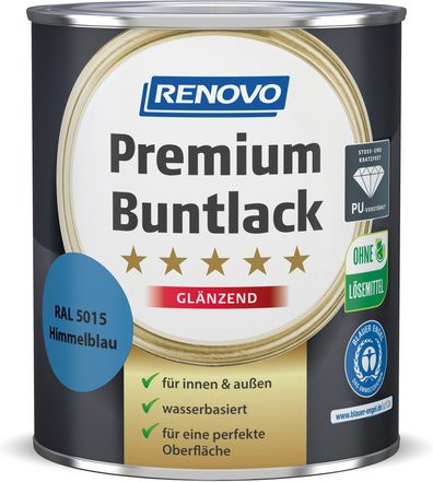 RENOVO Buntlack Blau wasserbasiert, wetterfest und kratzfest, glänzend, 0,75 l - Bild 1