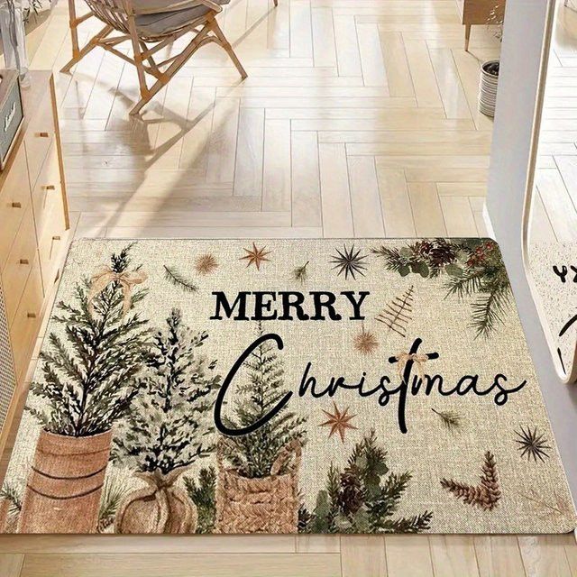 VIKAMA Weihnachtsteppich mit Kiefernnadel-Design, wasserdichte Fußmatte für Wohnzimmer und Schlafzimmer - Bild 1