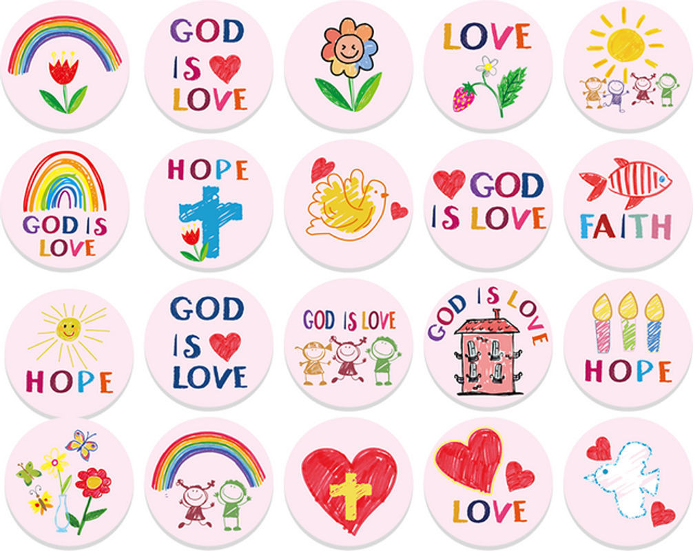 200 Stück christliche religiöse Aufkleber mit Jesus Motiven für Ostern, rund, mehrfarbig und rosa, Papier - Bild 1