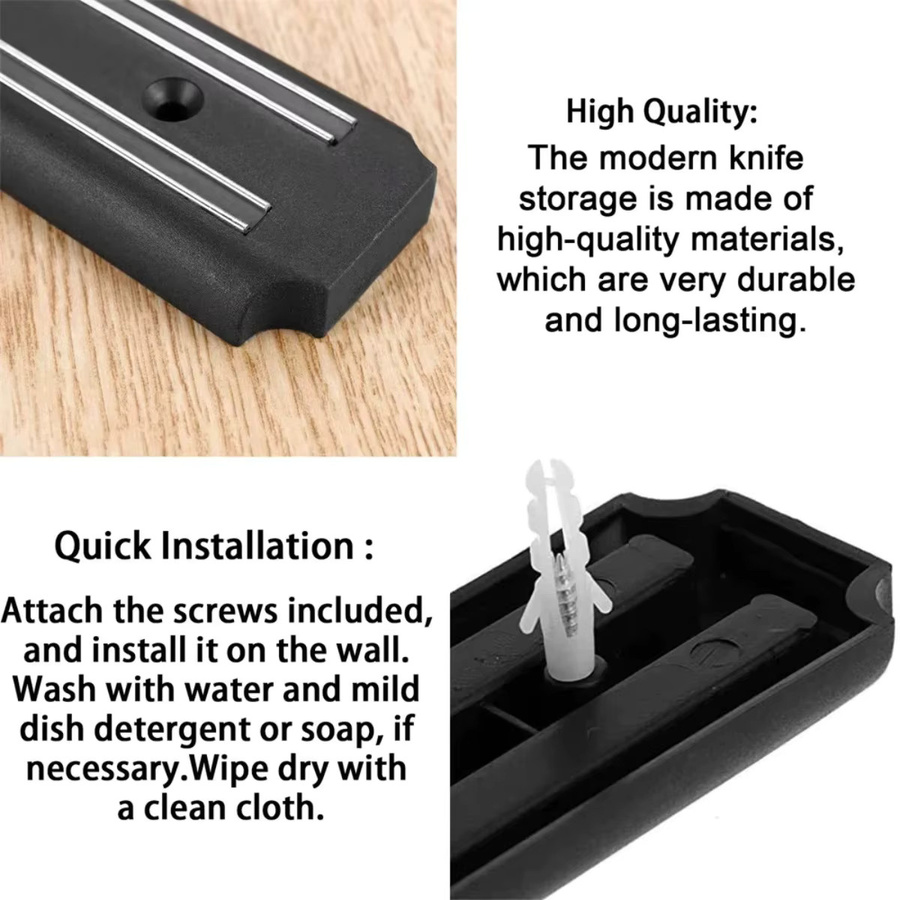FEB.WIND 2-teiliges magnetisches Messerstreifen-Set aus Metall in Schwarz, Wandmontage Küchenutensilienhalter und Werkzeughalter - Bild 4