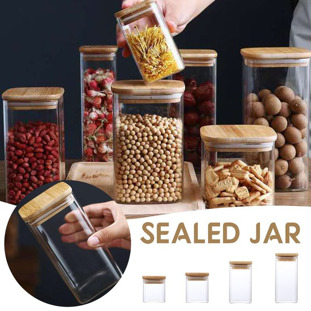 YEGBONG Glasbehälter mit Holzdeckel, transparenter Aufbewahrungsbehälter für Lebensmittel, Snacks oder Kaffee, luftdicht verschließbar - Bild 1