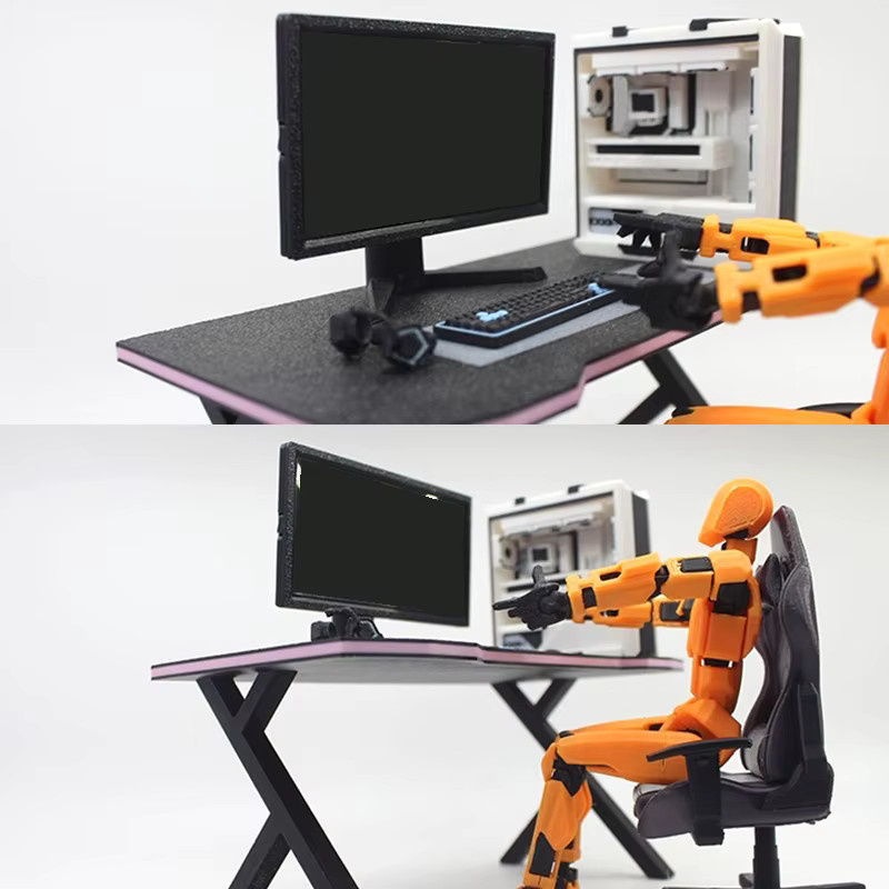 Puppenhaus Arbeitszimmer Esports Spiele Computer Tastatur Schreibtisch Stuhl Set, Möbel Dekor Micro Szene Requisiten, Kunststoff - Bild 2