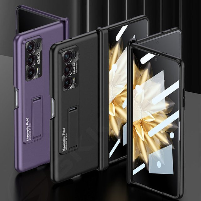 Schutzhülle für Honor Magic V2 mit magnetischem Scharnier, mattes Hardcover mit Glas-Display-Schutz und Standfunktion, Farbe: Lila - Bild 1
