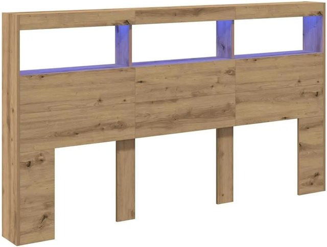 vidaXL LED-Kopfteil Artisan-Eiche mit integrierter Beleuchtung, Ablage und USB-Anschluss, Braun, B: 180 cm, T: 17 cm, H: 102 cm - Bild 1