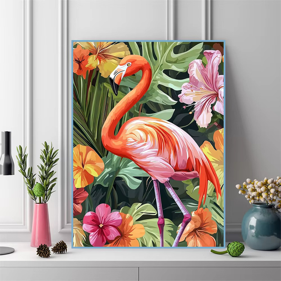Momoart DIY Diamantmalerei Set Flamingo mit Blumen-Motiv, rundes Diamantmosaik in Multicolour für Kinder - Bild 3