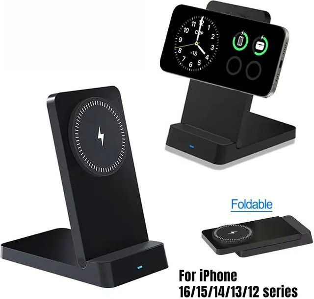 VIKEFON Faltbarer Magnetischer Kabelloser Ladeständer für MagSafe iPhone und Samsung Schnell-Ladestation - Bild 1