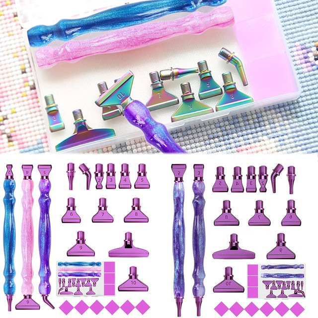 5D Harz Diamant Malerei Stift Set mit pinkfarbenen Metall Ersatzköpfen und Multi Placers für DIY Diamant Nail Art - Bild 1