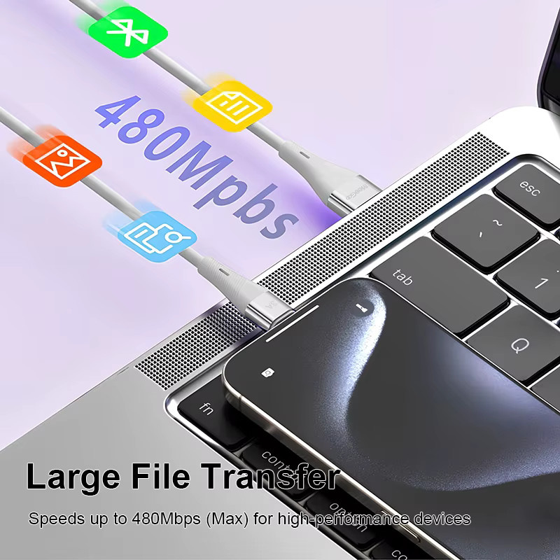 MeeGoo USB Typ C Kabel USB 3.2 mit 10 Gbit/s Datenübertragung und 60 W Schnellladefunktion in Weiß - Bild 2